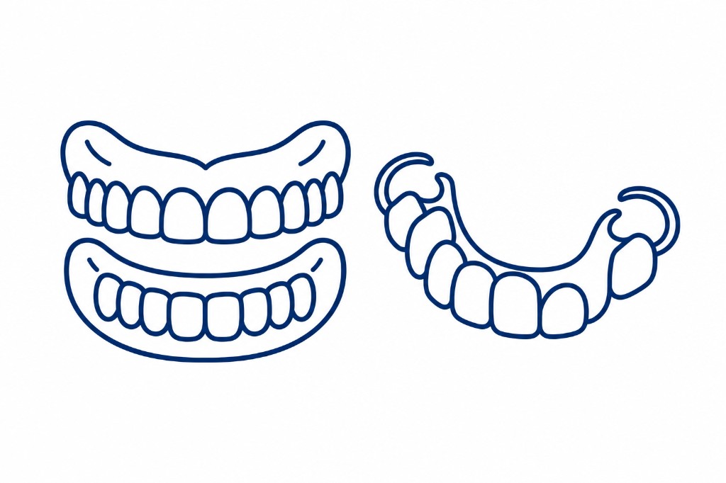 Illustration of full and partial dentures